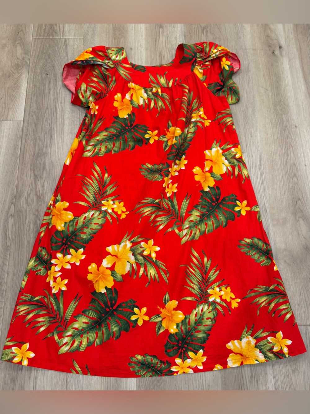 Auntie’s Mumu Red Tropical Floral 100% Cotton Made in Hawaii Women’s Dress